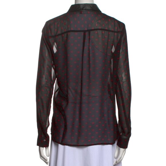 ONLY Vicky Sierra LS Shirt- Black Sheer Blouse with Red Lip Print, EU 38 - Picture 3 of 6